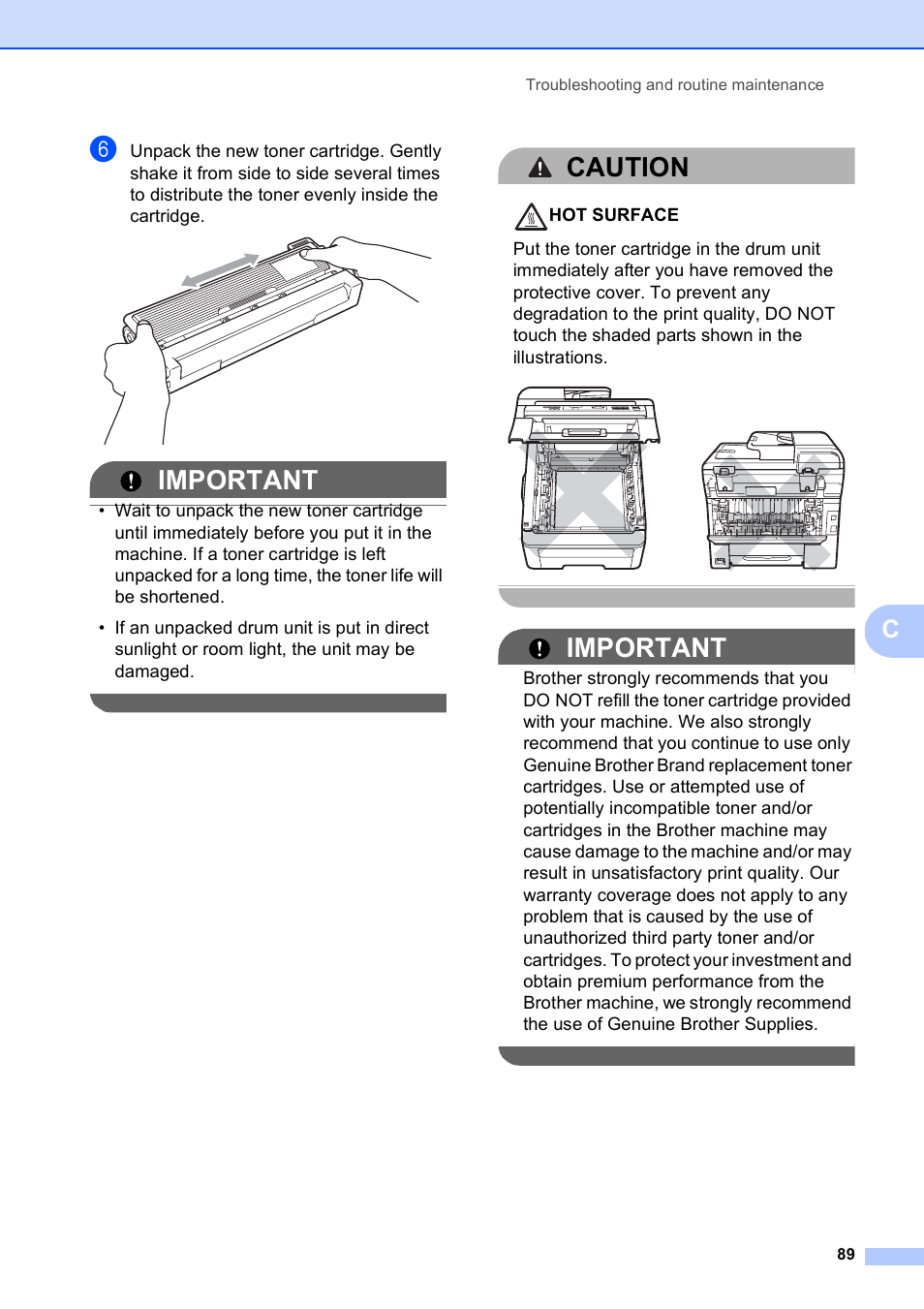 Important, Caution | Brother MFC-9010CN User Manual | Page 101 / 148