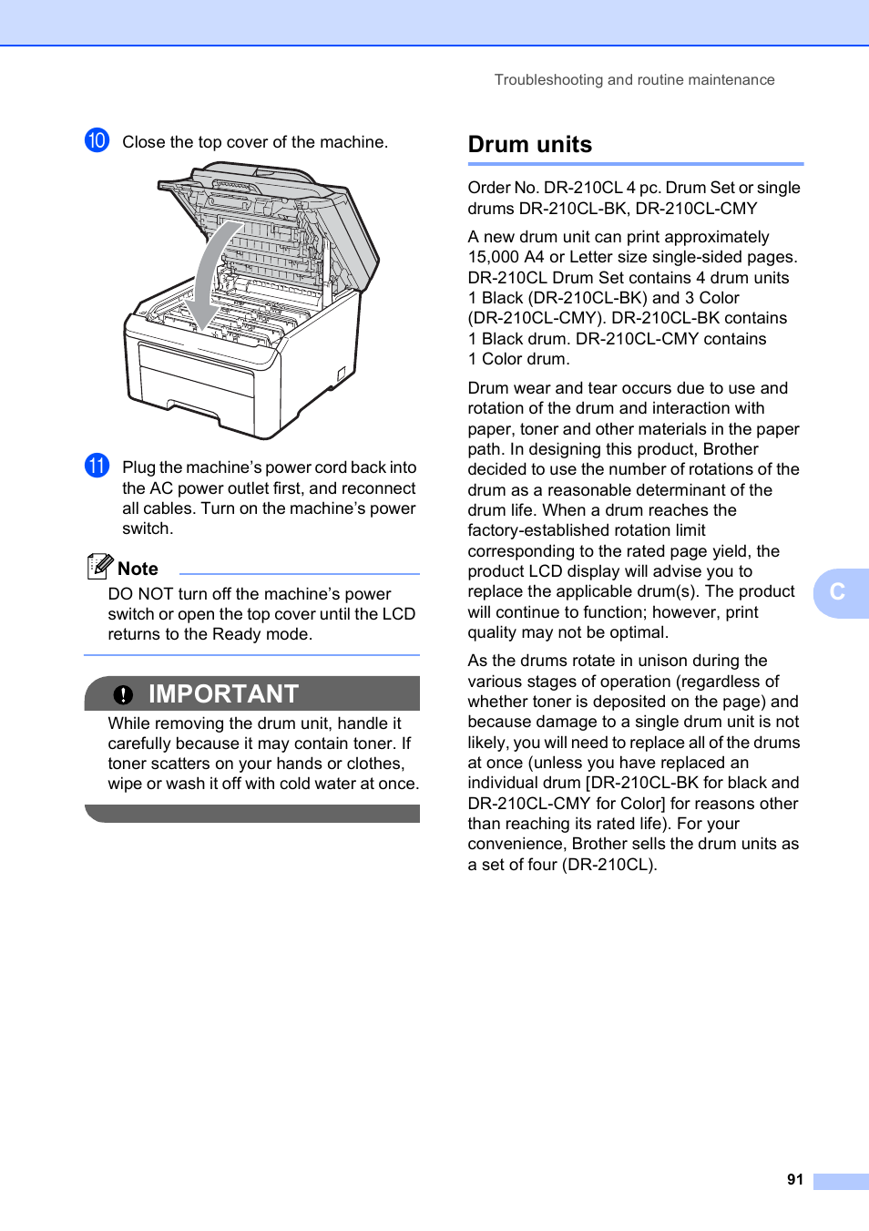 Drum units, Important | Brother MFC-9010CN User Manual | Page 103 / 148