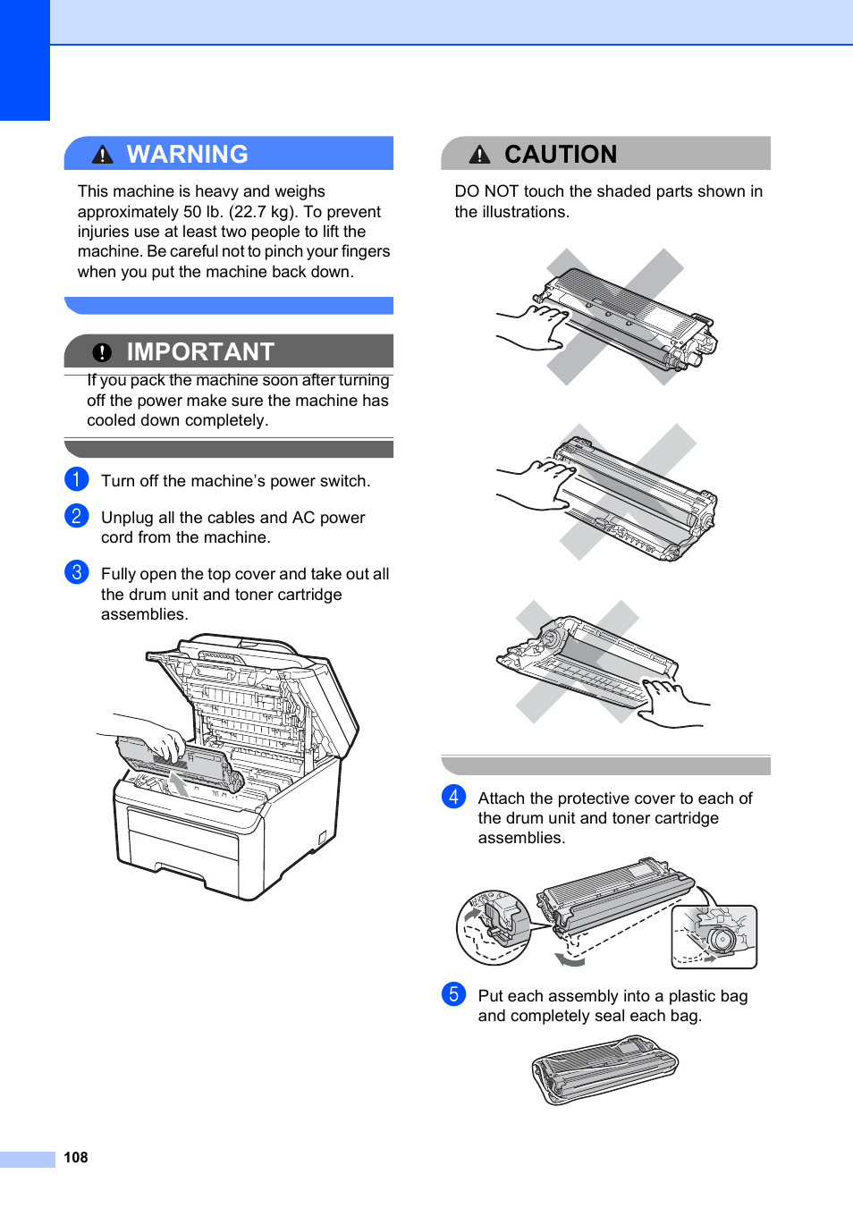 Warning, Important, Caution | Brother MFC-9010CN User Manual | Page 120 / 148