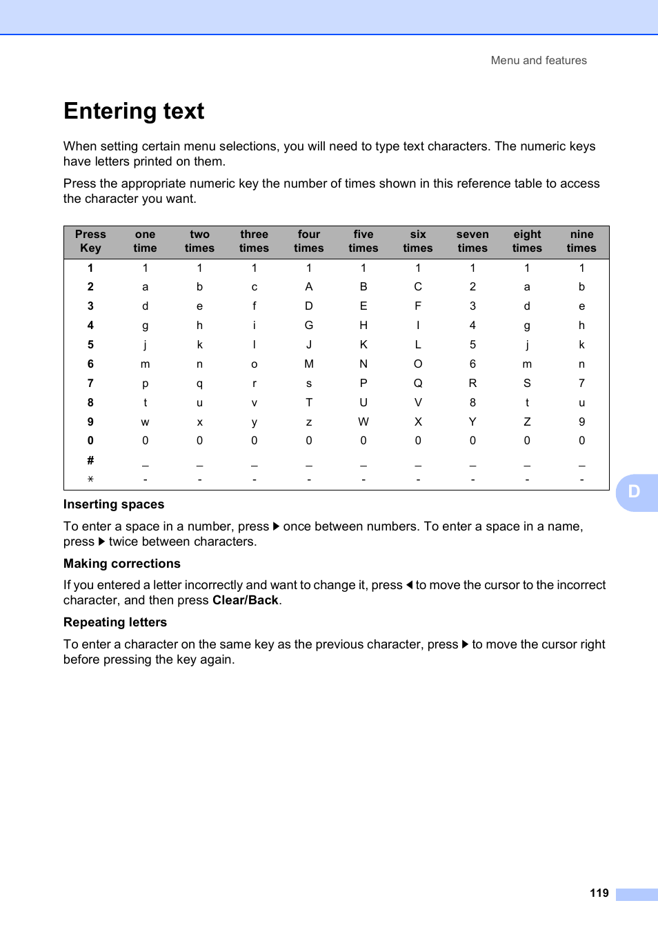 Entering text | Brother MFC-9010CN User Manual | Page 131 / 148