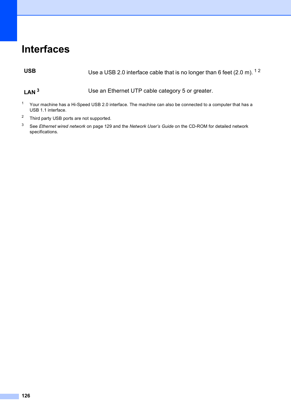 Interfaces | Brother MFC-9010CN User Manual | Page 138 / 148