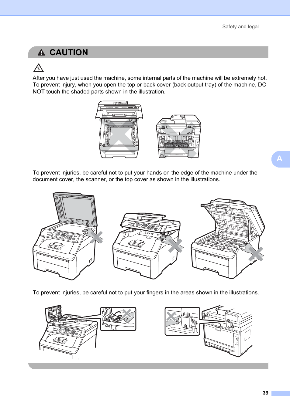 Caution, Safety and legal 39 | Brother MFC-9010CN User Manual | Page 51 / 148