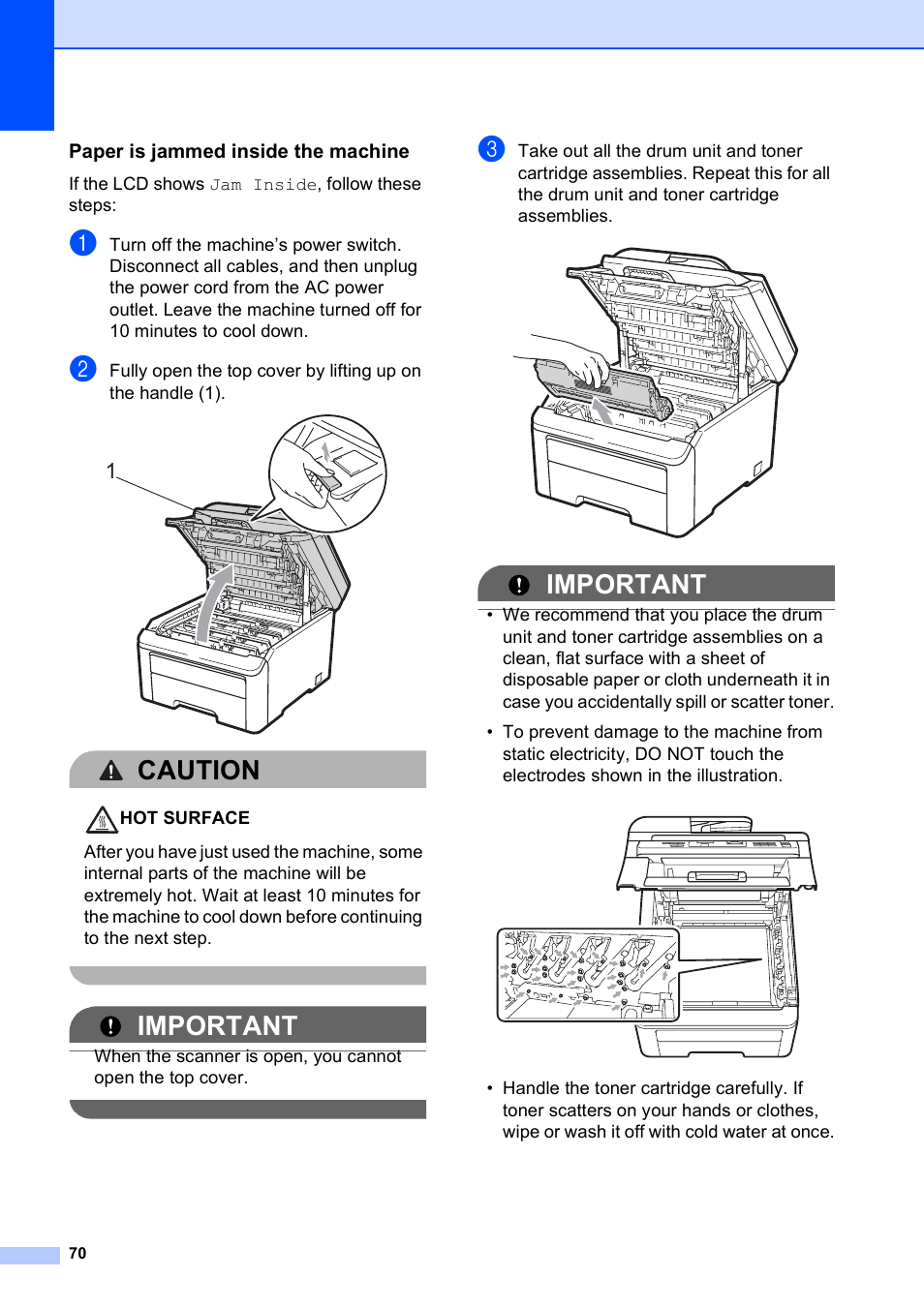 Paper is jammed inside the machine, Caution, Important | Brother MFC-9010CN User Manual | Page 82 / 148