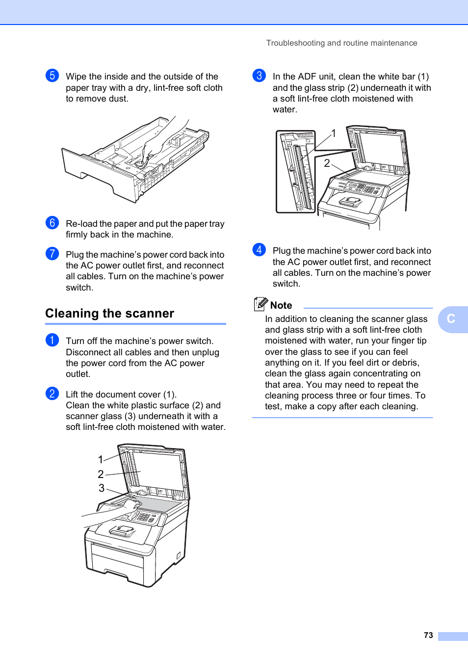 Cleaning the scanner | Brother MFC-9010CN User Manual | Page 85 / 148