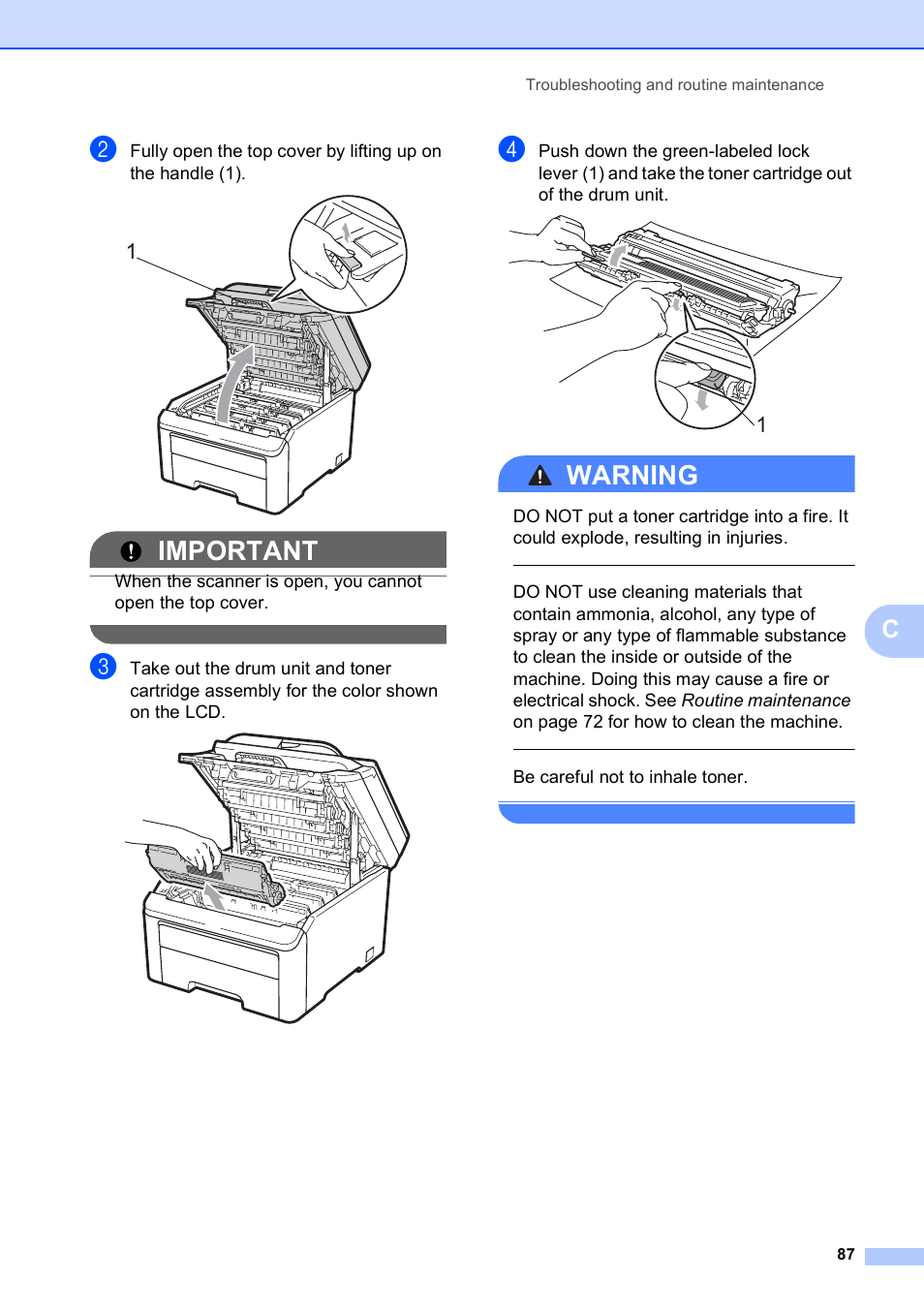 Important, Warning | Brother MFC-9010CN User Manual | Page 99 / 148