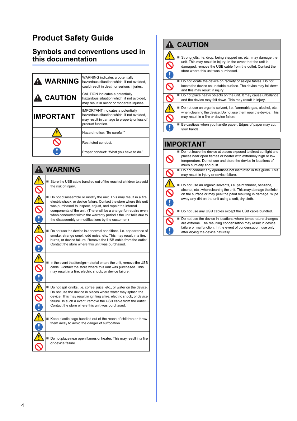 Product safety guide, Caution, Important | Warning | Brother DS-620 User Manual | Page 4 / 5