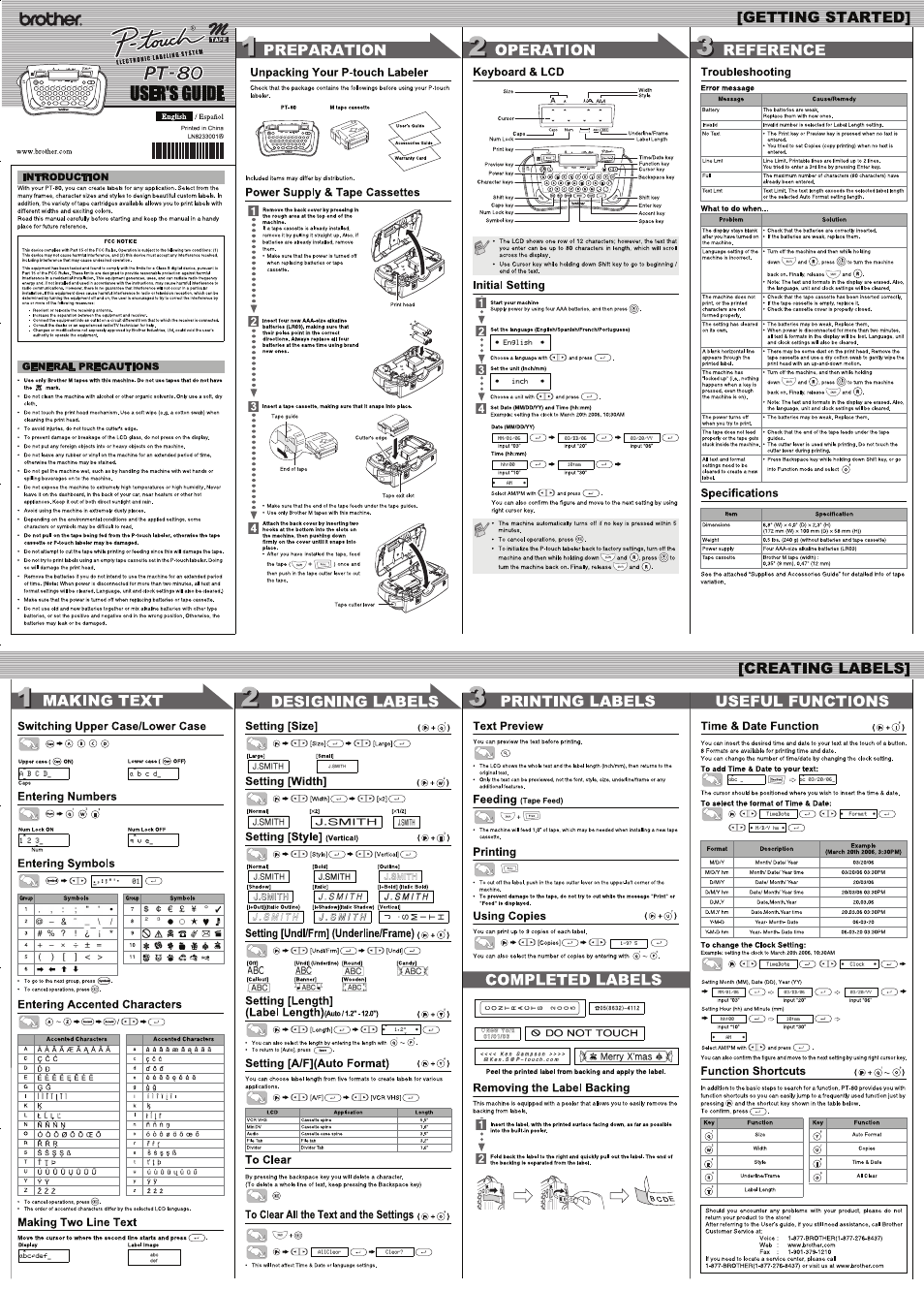 Brother PT-80 User Manual | 1 page