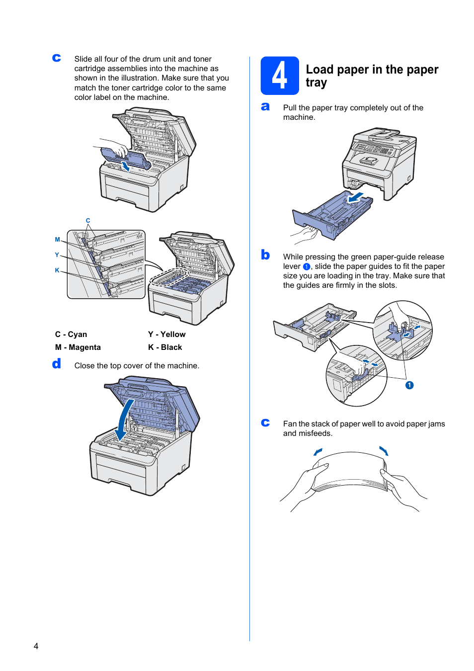 4 load paper in the paper tray, Load paper in the paper tray | Brother MFC-9125CN User Manual | Page 4 / 29