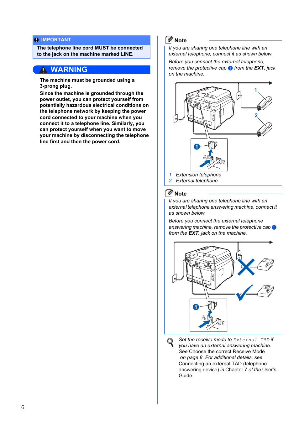 Warning | Brother MFC-9125CN User Manual | Page 6 / 29