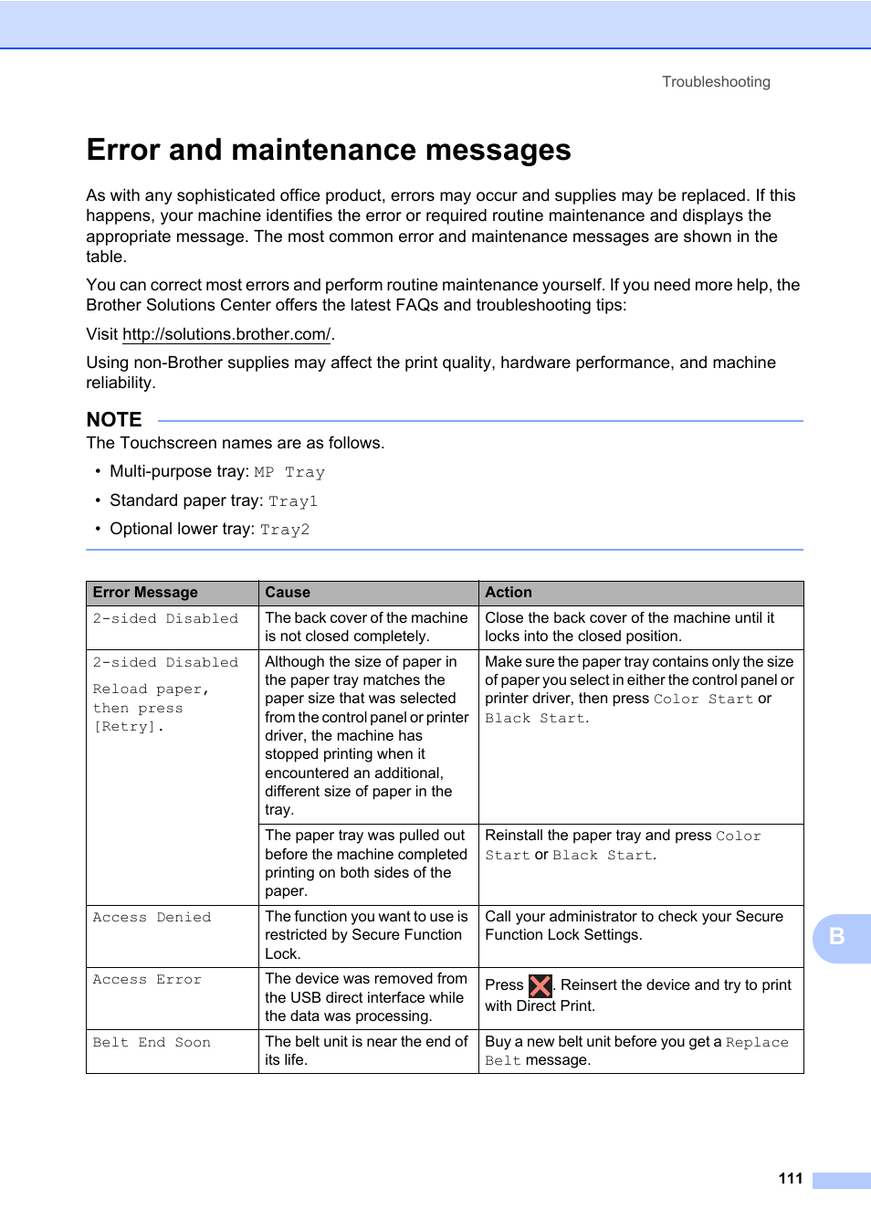 Error and maintenance messages | Brother MFC-L8600CDW User Manual | Page 123 / 243