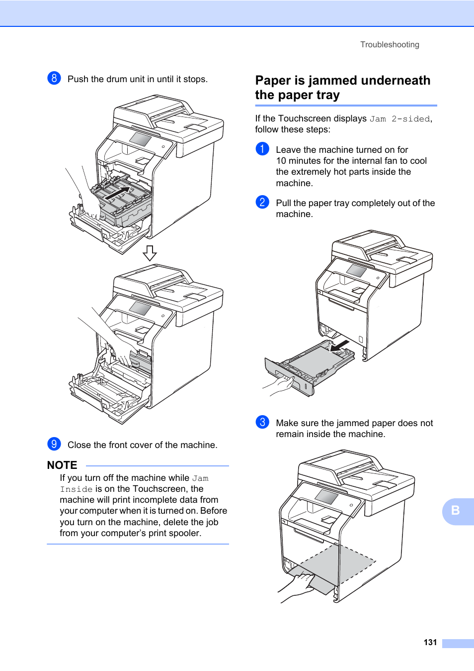 Paper is jammed underneath the paper tray | Brother MFC-L8600CDW User Manual | Page 143 / 243