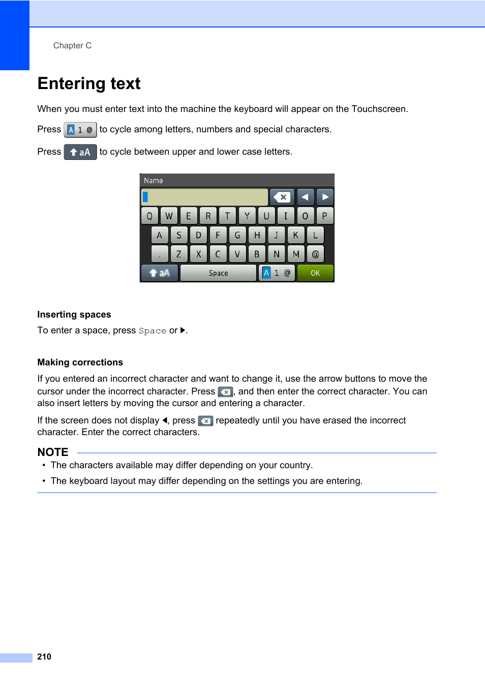 Entering text | Brother MFC-L8600CDW User Manual | Page 222 / 243