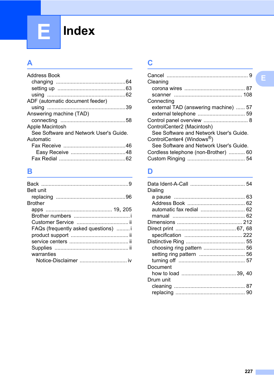 Index | Brother MFC-L8600CDW User Manual | Page 239 / 243