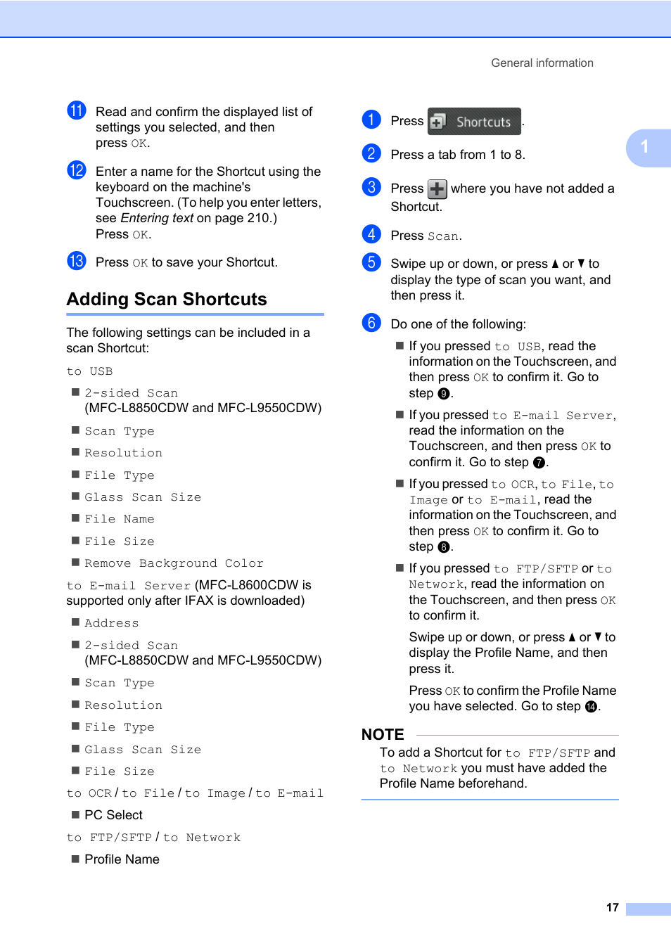 Adding scan shortcuts | Brother MFC-L8600CDW User Manual | Page 29 / 243