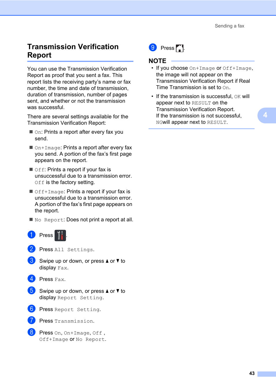 Transmission verification report, 4transmission verification report | Brother MFC-L8600CDW User Manual | Page 55 / 243