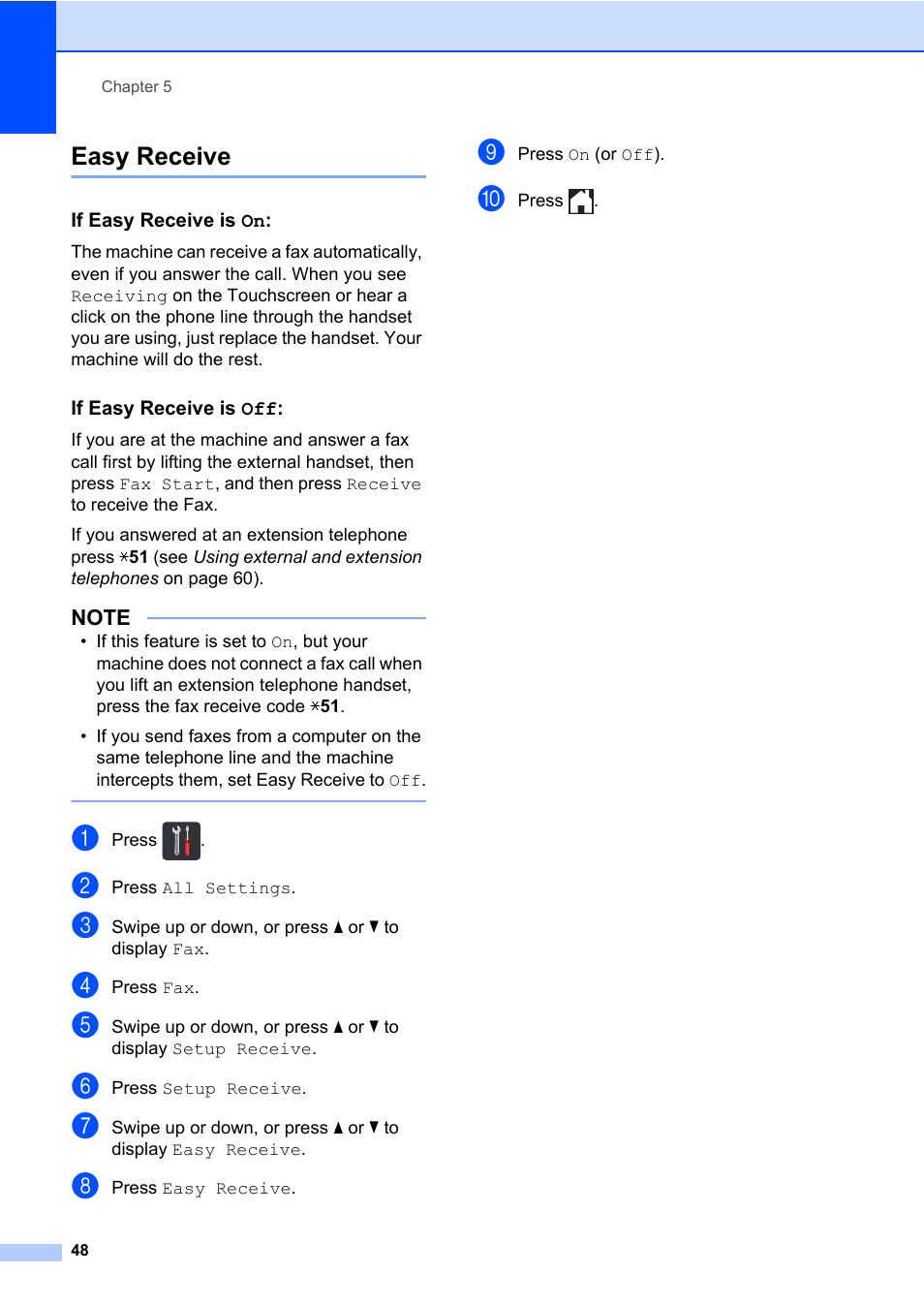 Easy receive, If easy receive is on, If easy receive is off | Brother MFC-L8600CDW User Manual | Page 60 / 243