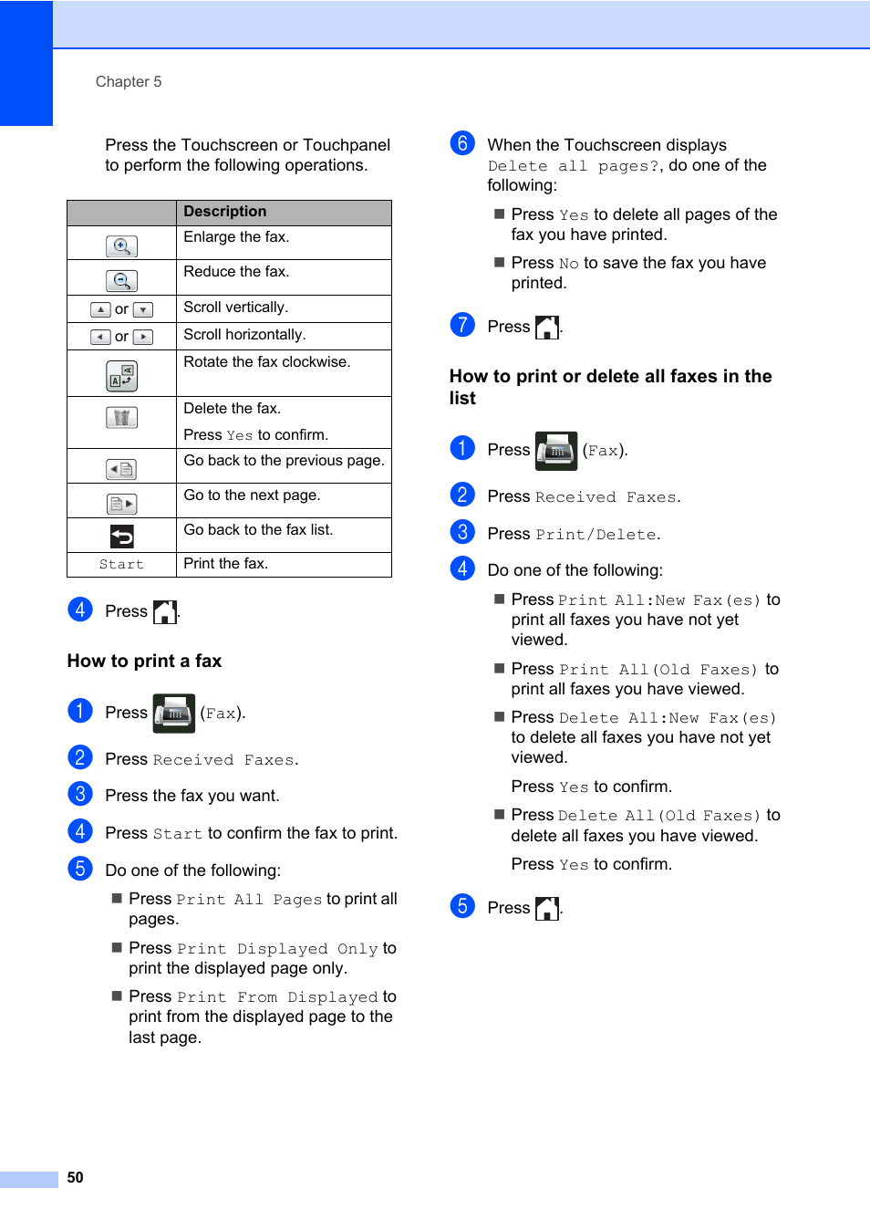 How to print a fax, How to print or delete all faxes in the list | Brother MFC-L8600CDW User Manual | Page 62 / 243