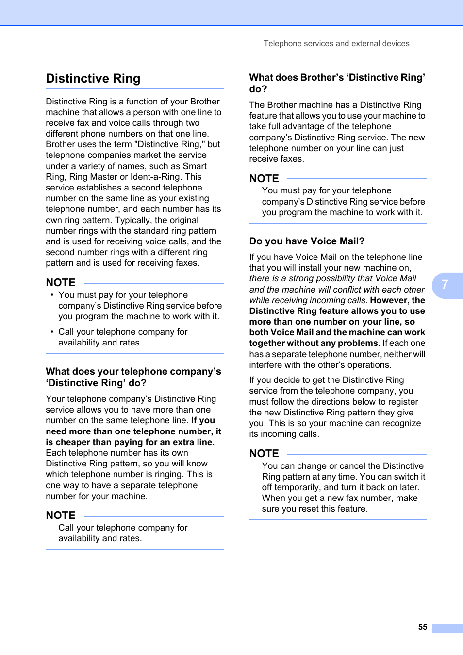 Distinctive ring, What does brother’s ‘distinctive ring’ do, Do you have voice mail | 7distinctive ring | Brother MFC-L8600CDW User Manual | Page 67 / 243