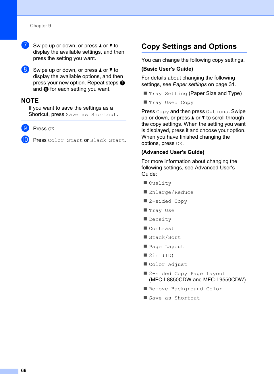 Copy settings and options | Brother MFC-L8600CDW User Manual | Page 78 / 243