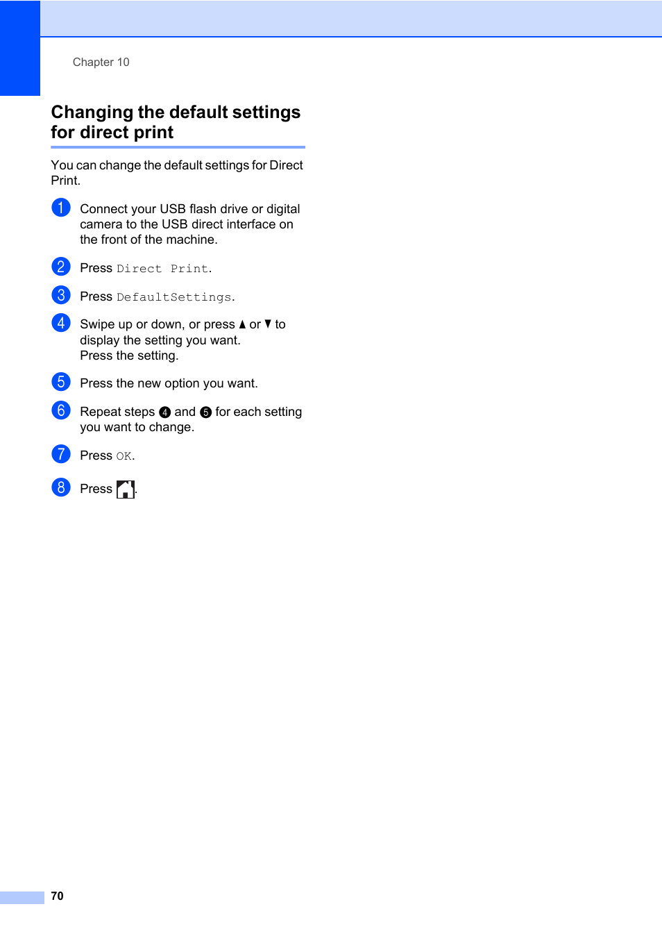 Changing the default settings for direct print | Brother MFC-L8600CDW User Manual | Page 82 / 243