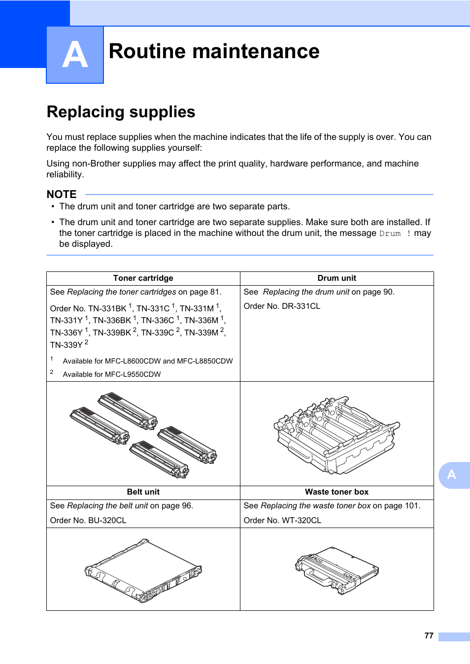 A routine maintenance, Replacing supplies, Routine maintenance | Brother MFC-L8600CDW User Manual | Page 89 / 243