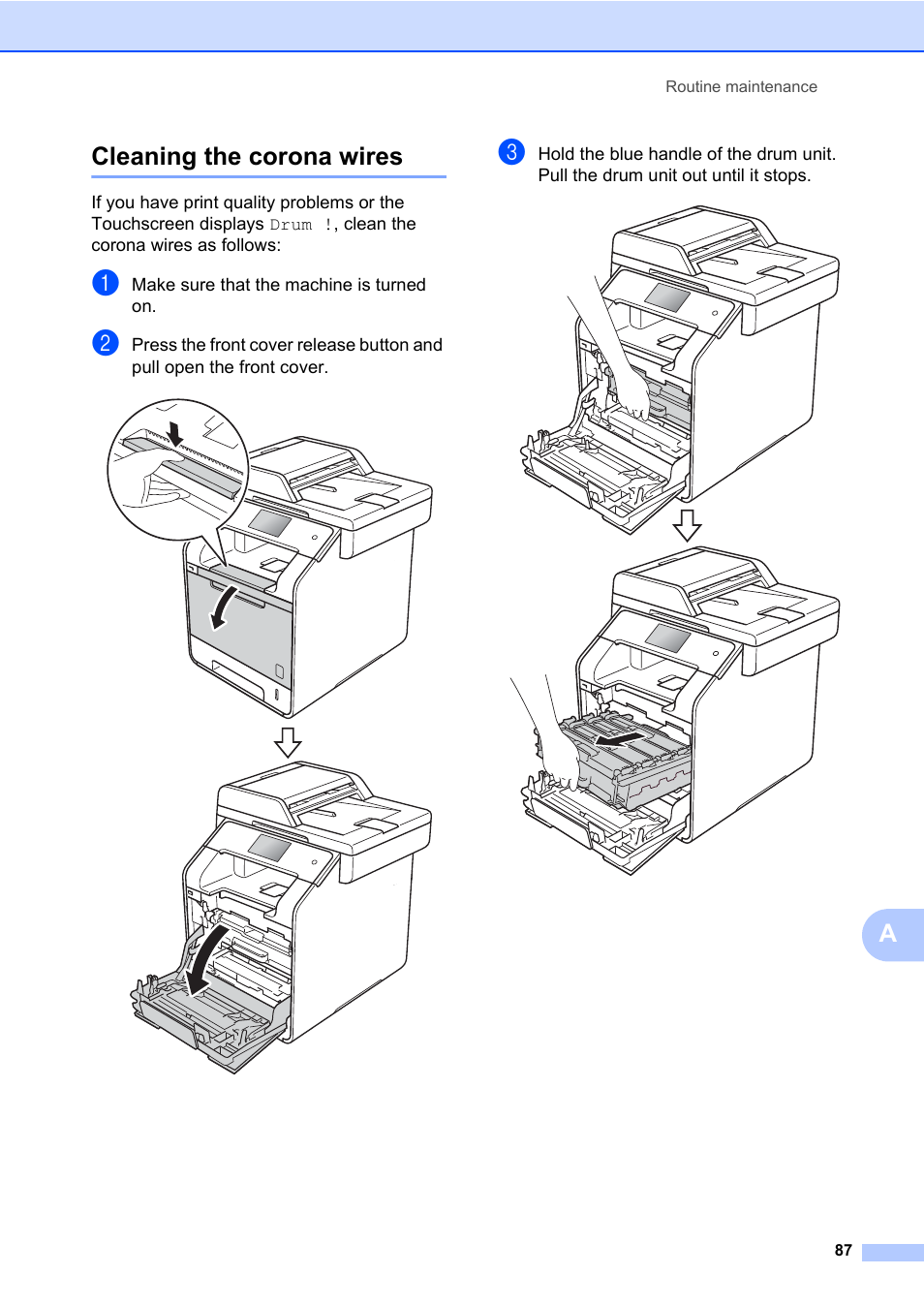 Cleaning the corona wires, Acleaning the corona wires | Brother MFC-L8600CDW User Manual | Page 99 / 243