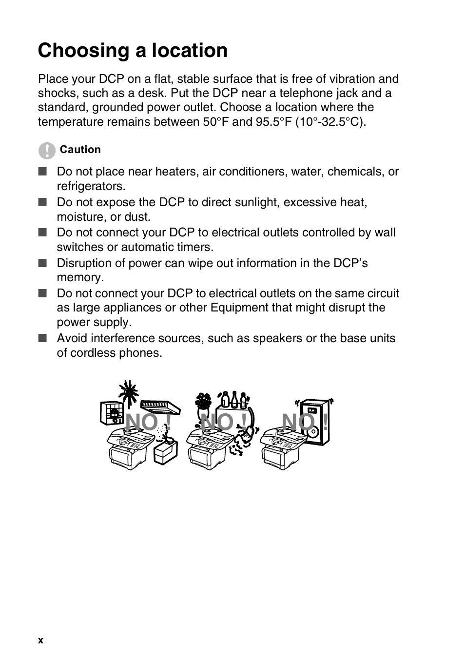 Choosing a location | Brother DCP-8020 User Manual | Page 12 / 282