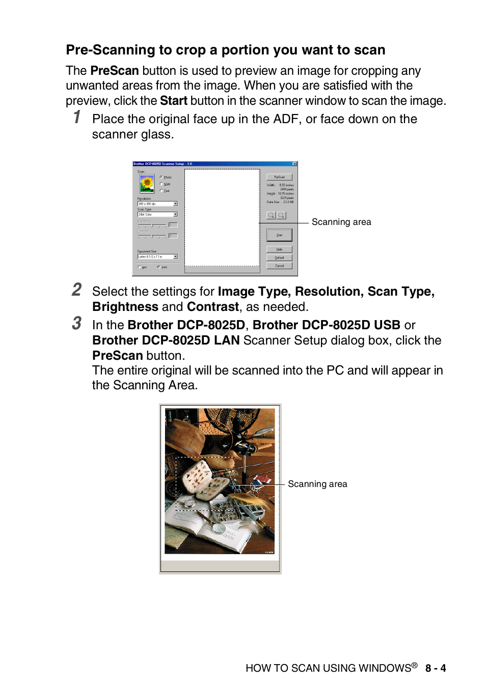 Pre-scanning to crop a portion you want to scan, Pre-scanning to crop a portion you want to scan -4 | Brother DCP-8020 User Manual | Page 121 / 282