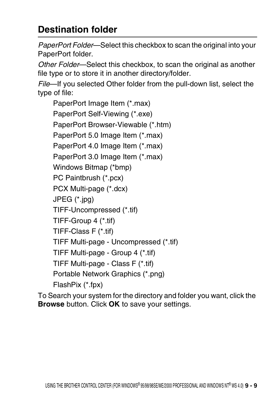 Destination folder, Destination folder -9 | Brother DCP-8020 User Manual | Page 149 / 282