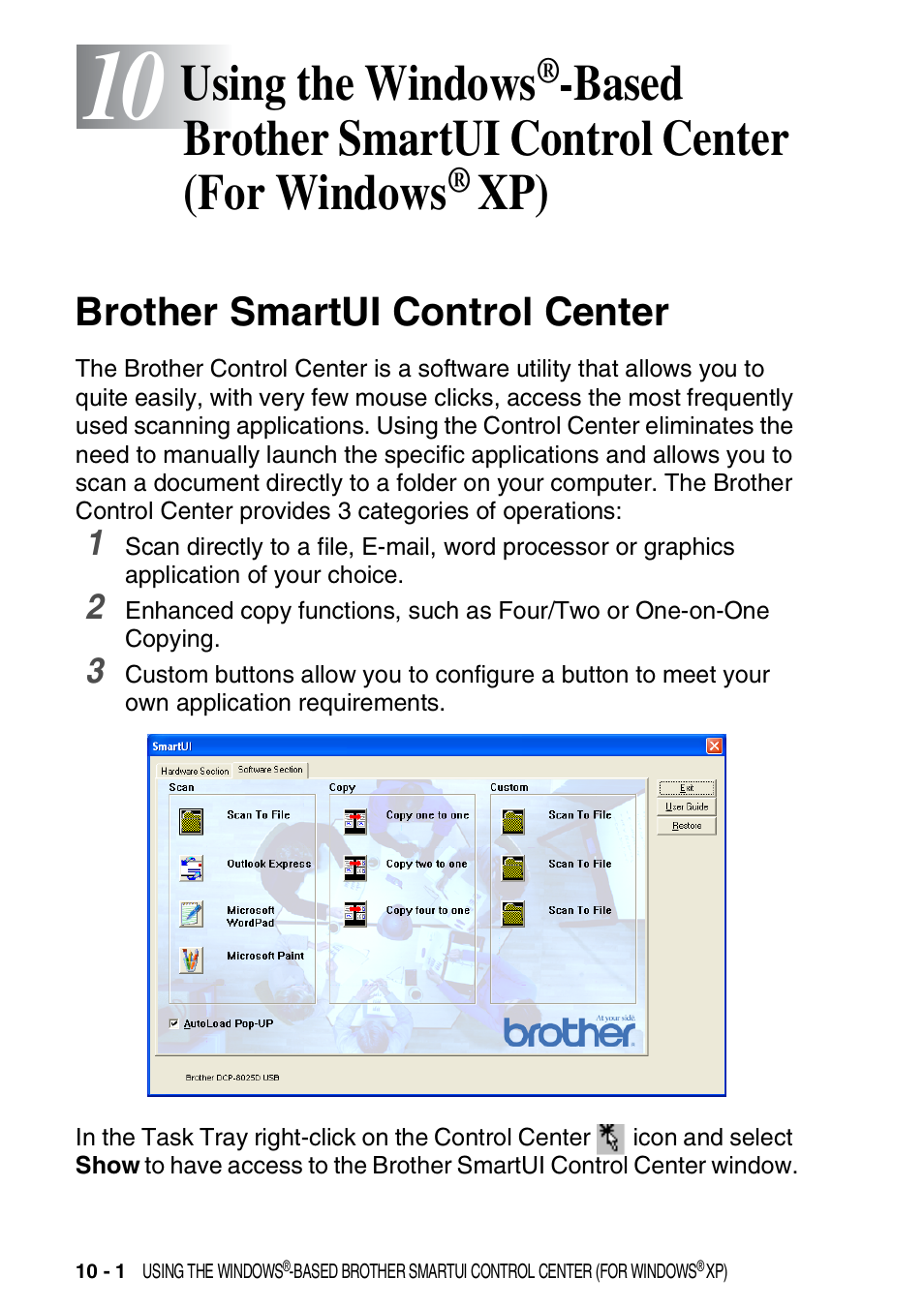 Brother smartui control center, Using the windows, Based brother smartui | Control center (for windows, Xp) -1, Brother smartui control center -1, See using the windows, Based brother, Smartui control center (for windows, Based brother smartui control center (for windows | Brother DCP-8020 User Manual | Page 156 / 282
