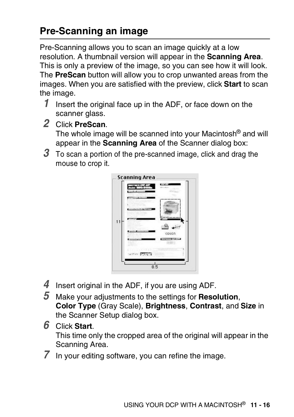 Pre-scanning an image, Pre-scanning an image -16 | Brother DCP-8020 User Manual | Page 203 / 282