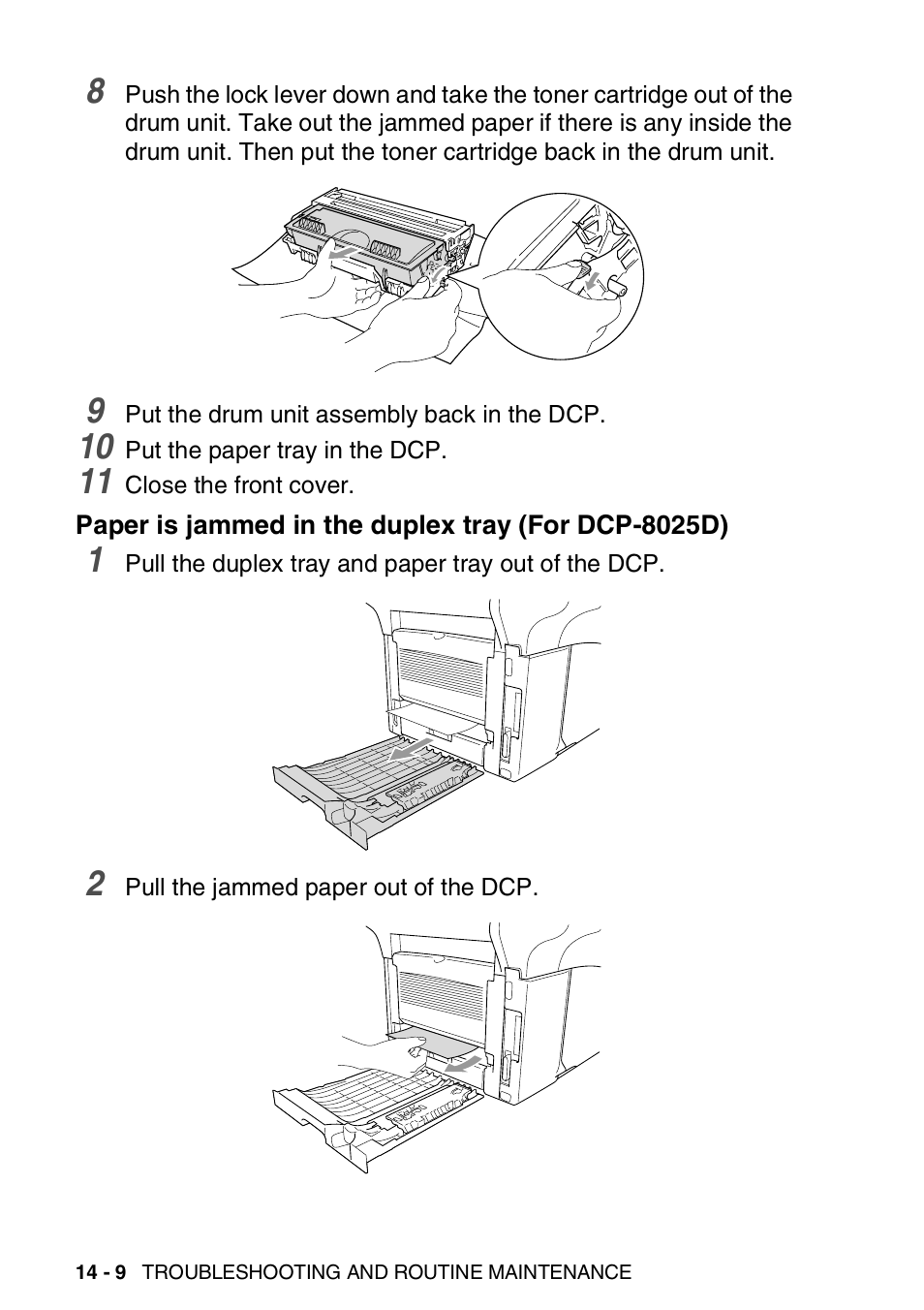 Paper is jammed in the duplex tray (for dcp-8025d), Paper is jammed in the duplex tray, For dcp-8025d) -9 | Brother DCP-8020 User Manual | Page 234 / 282