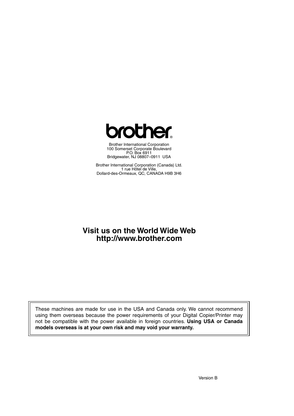 Brother us | Brother DCP-8020 User Manual | Page 282 / 282