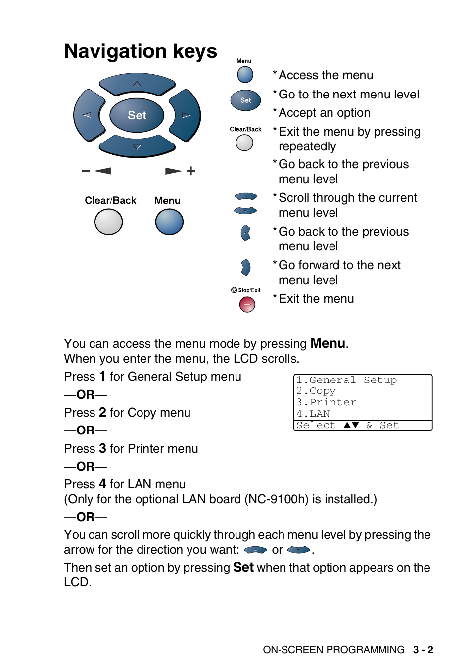 Navigation keys, Navigation keys -2 | Brother DCP-8020 User Manual | Page 45 / 282