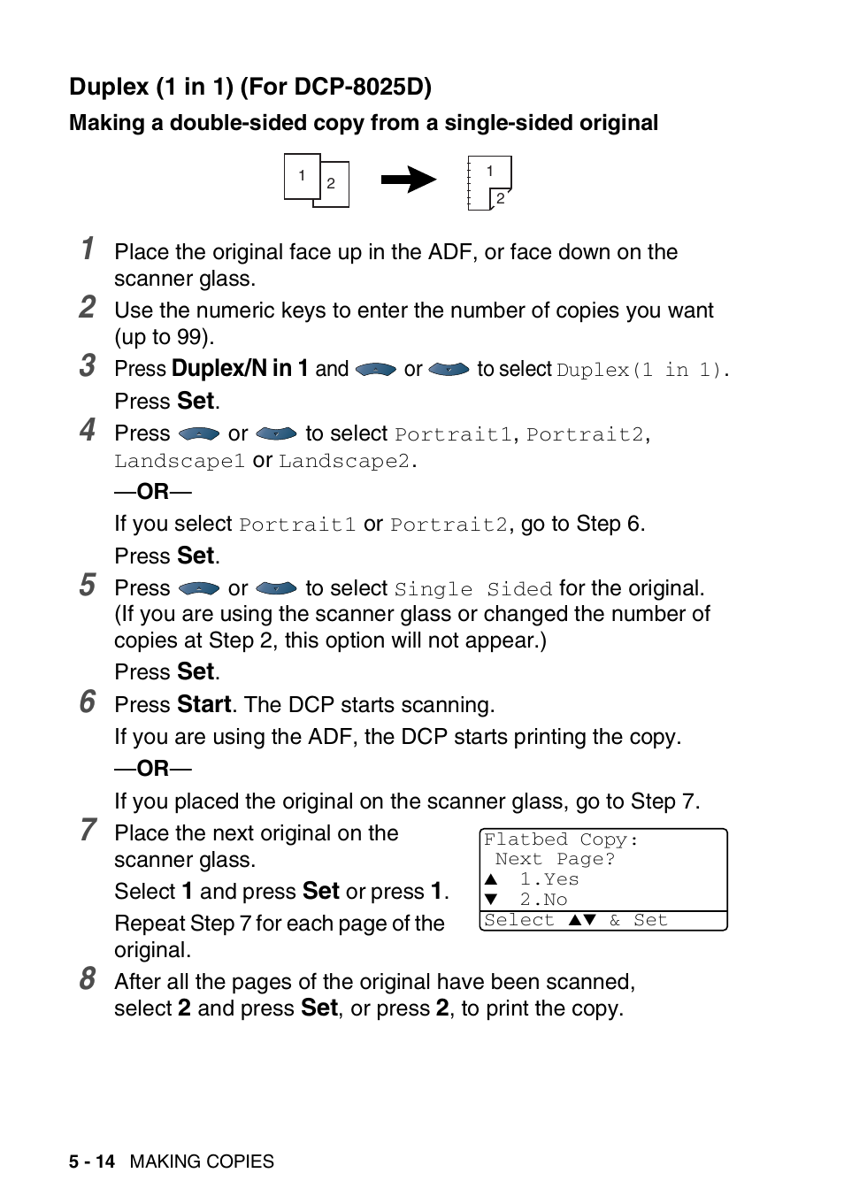 Duplex (1 in 1) (for dcp-8025d), Duplex (1 in 1) (for dcp-8025d) -14 | Brother DCP-8020 User Manual | Page 74 / 282