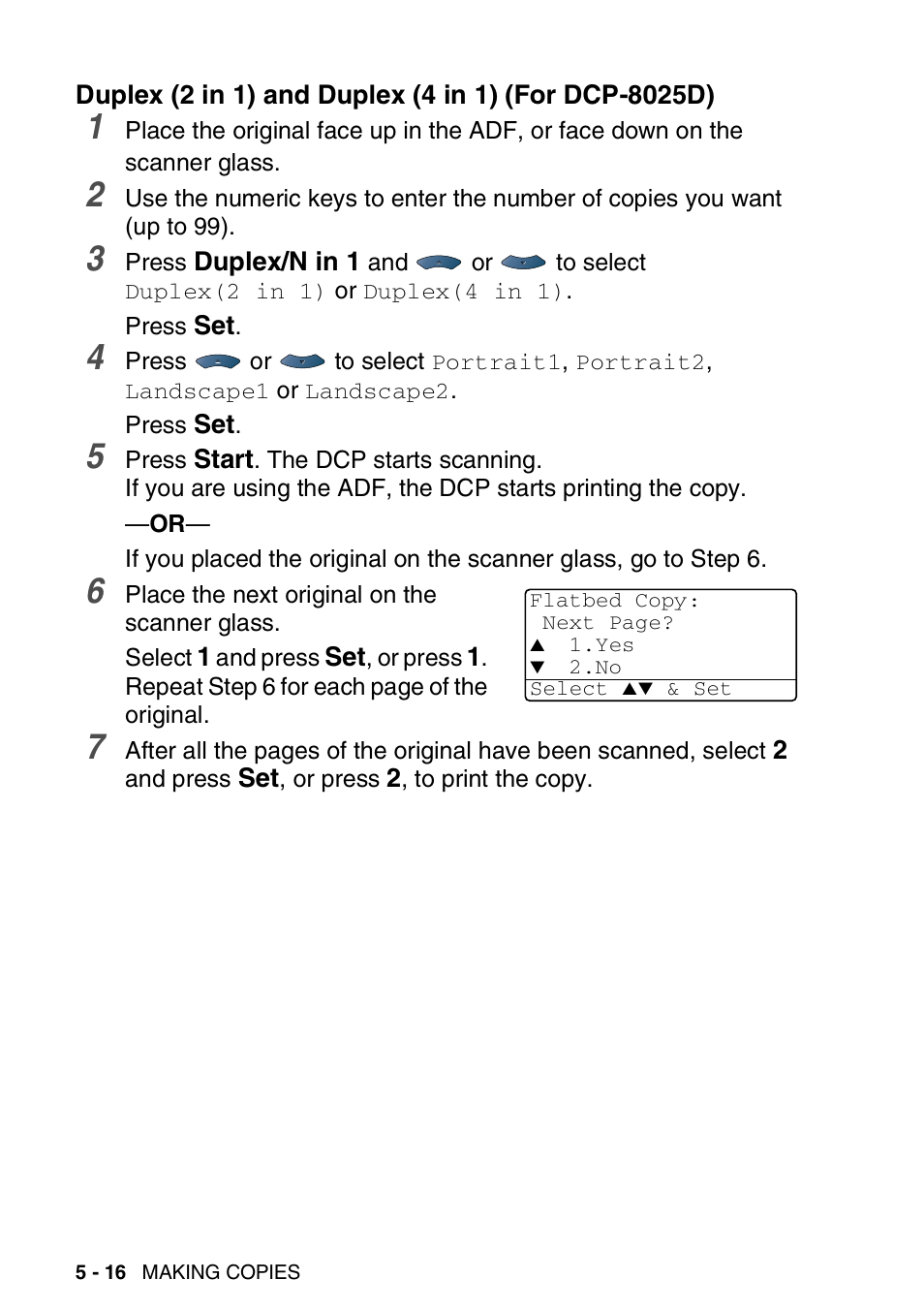 Duplex (2 in 1) and duplex (4 in 1), For dcp-8025d) -16 | Brother DCP-8020 User Manual | Page 76 / 282