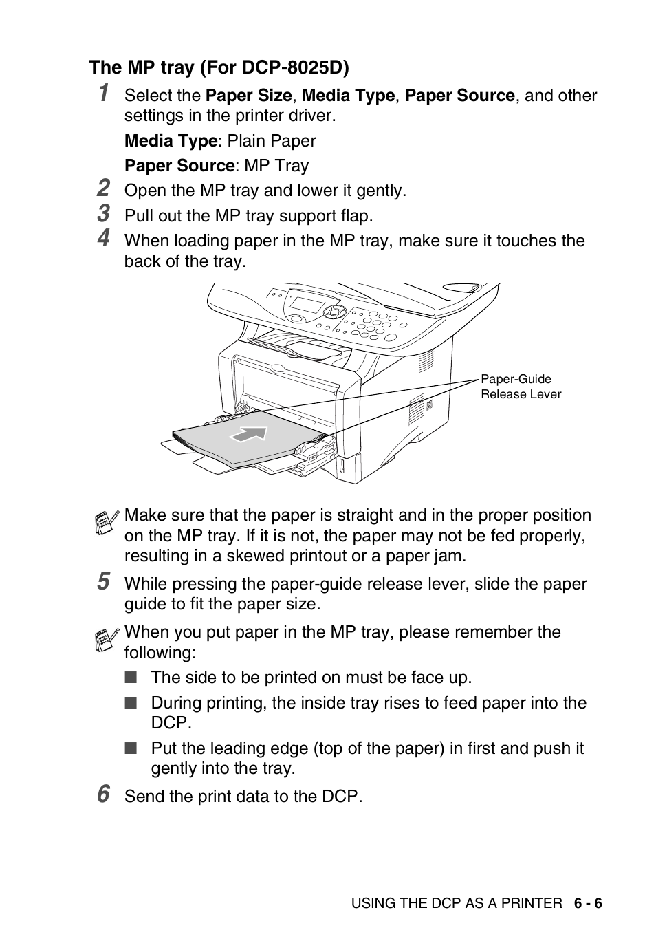 The mp tray (for dcp-8025d), The mp tray (for dcp-8025d) -6 | Brother DCP-8020 User Manual | Page 83 / 282