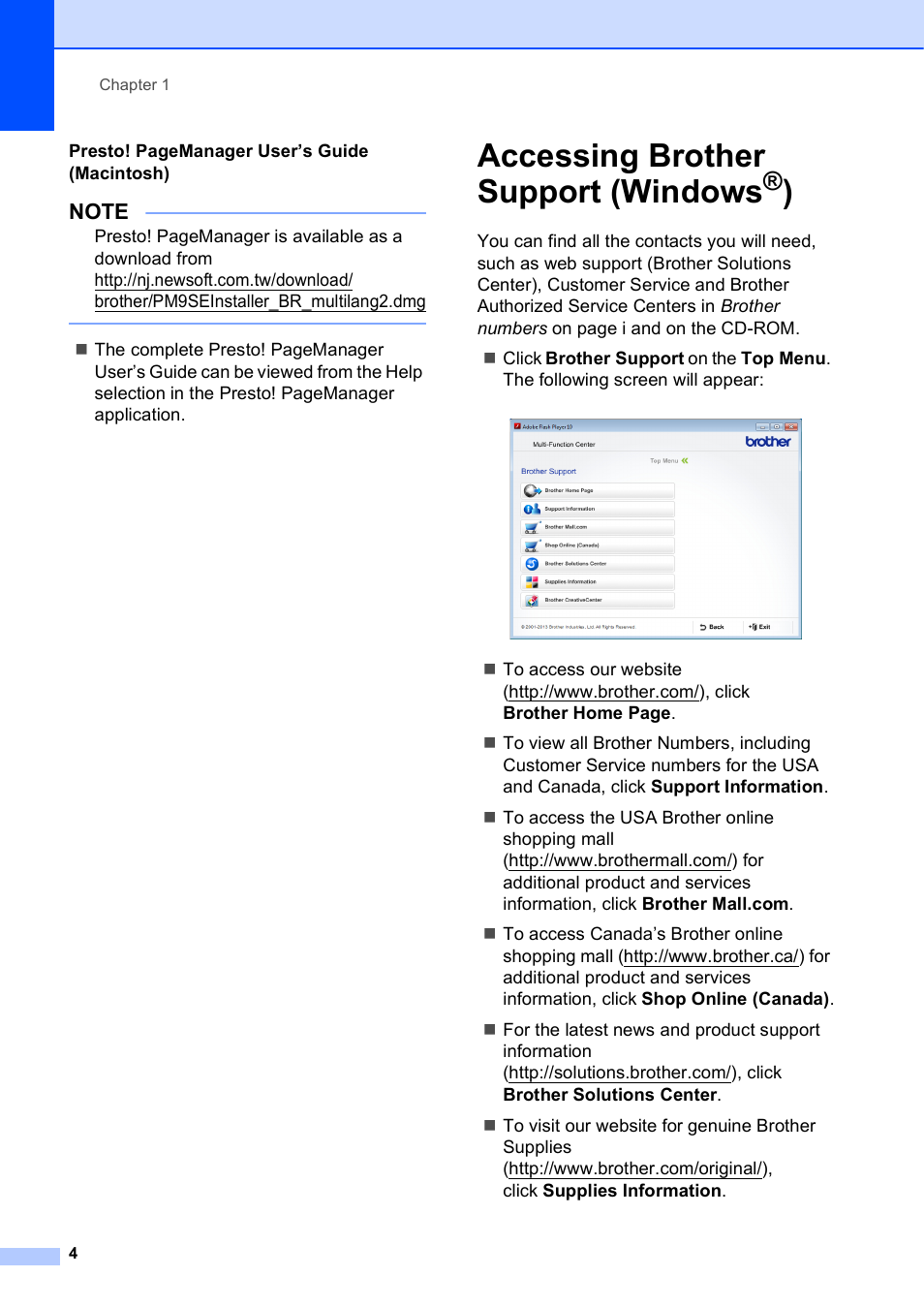 Accessing brother support (windows®), Accessing brother support (windows | Brother MFC-J245 User Manual | Page 16 / 131