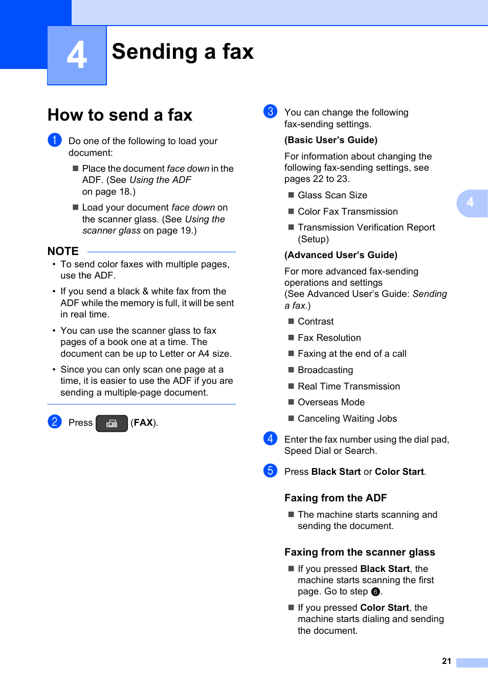 4 sending a fax, How to send a fax, Sending a fax | Brother MFC-J245 User Manual | Page 33 / 131