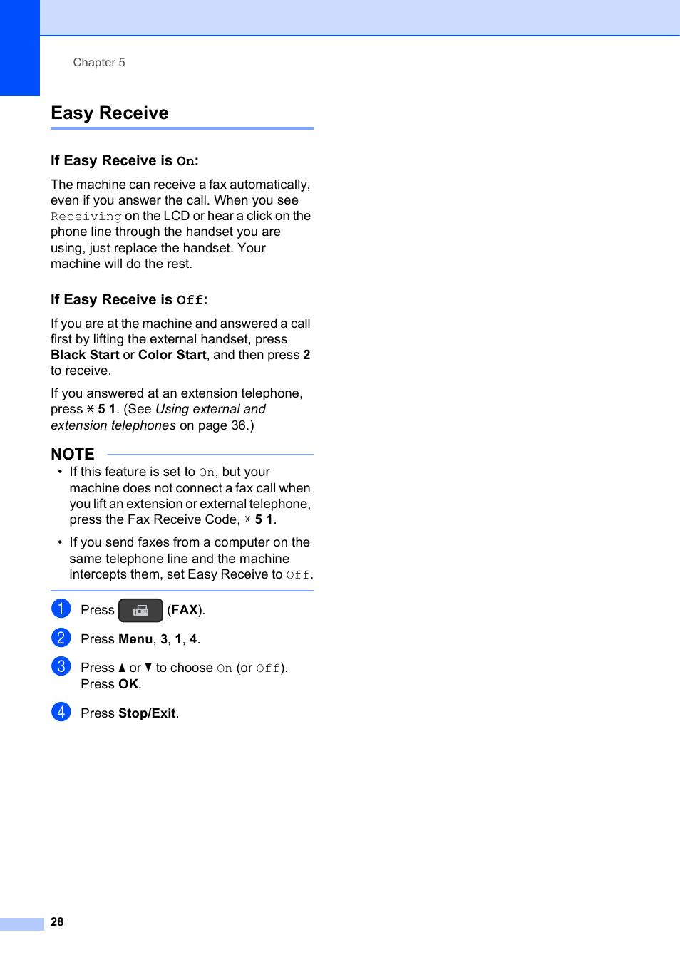 Easy receive, If easy receive is on, If easy receive is off | Brother MFC-J245 User Manual | Page 40 / 131