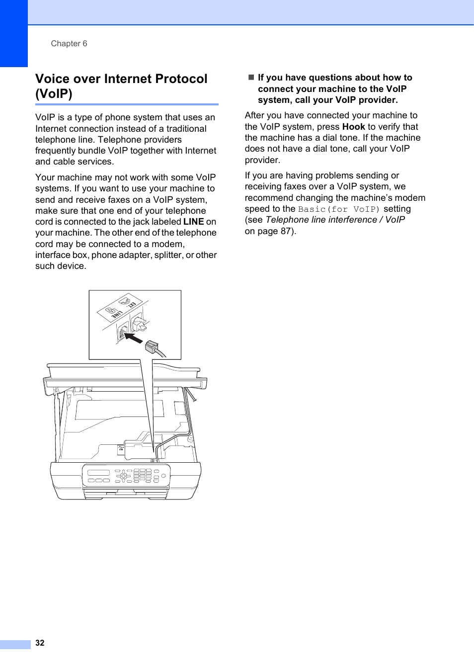 Voice over internet protocol (voip) | Brother MFC-J245 User Manual | Page 44 / 131