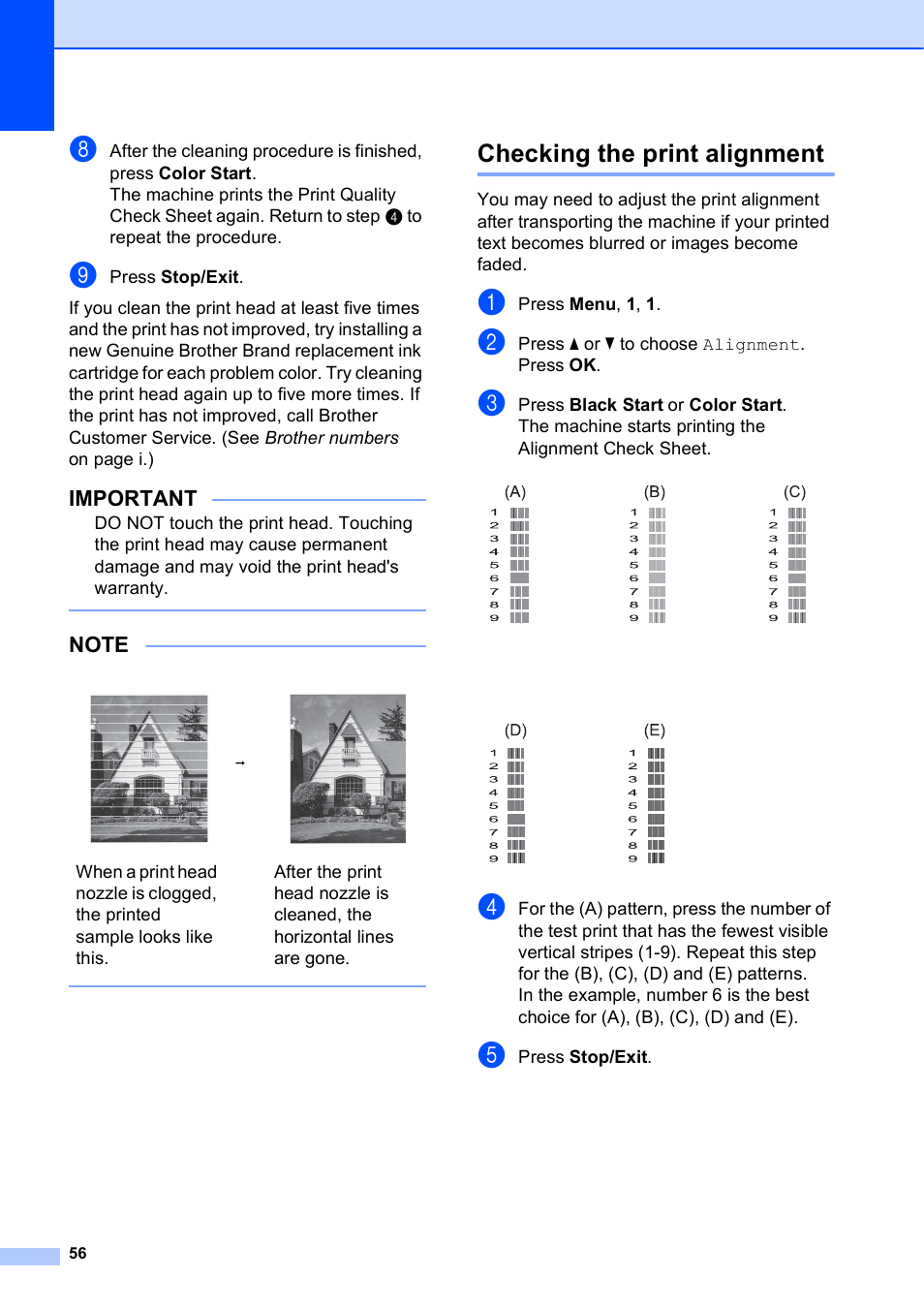 Checking the print alignment, Important | Brother MFC-J245 User Manual | Page 68 / 131