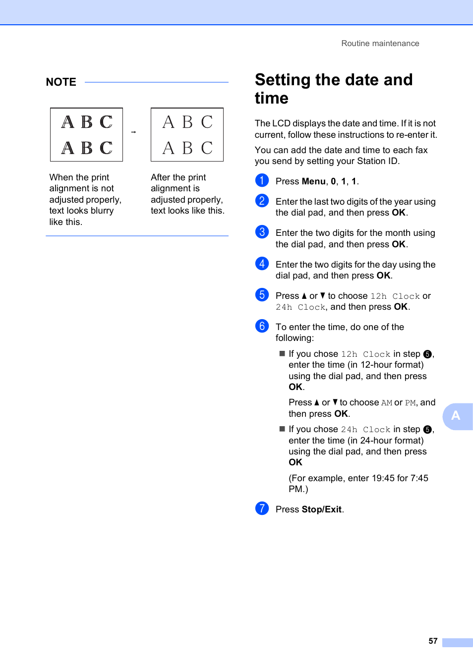 Setting the date and time | Brother MFC-J245 User Manual | Page 69 / 131