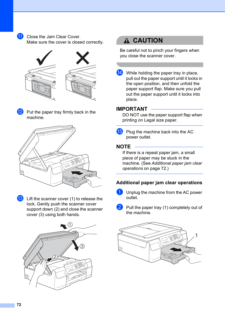 Additional paper jam clear operations, Caution, Important | Brother MFC-J245 User Manual | Page 84 / 131