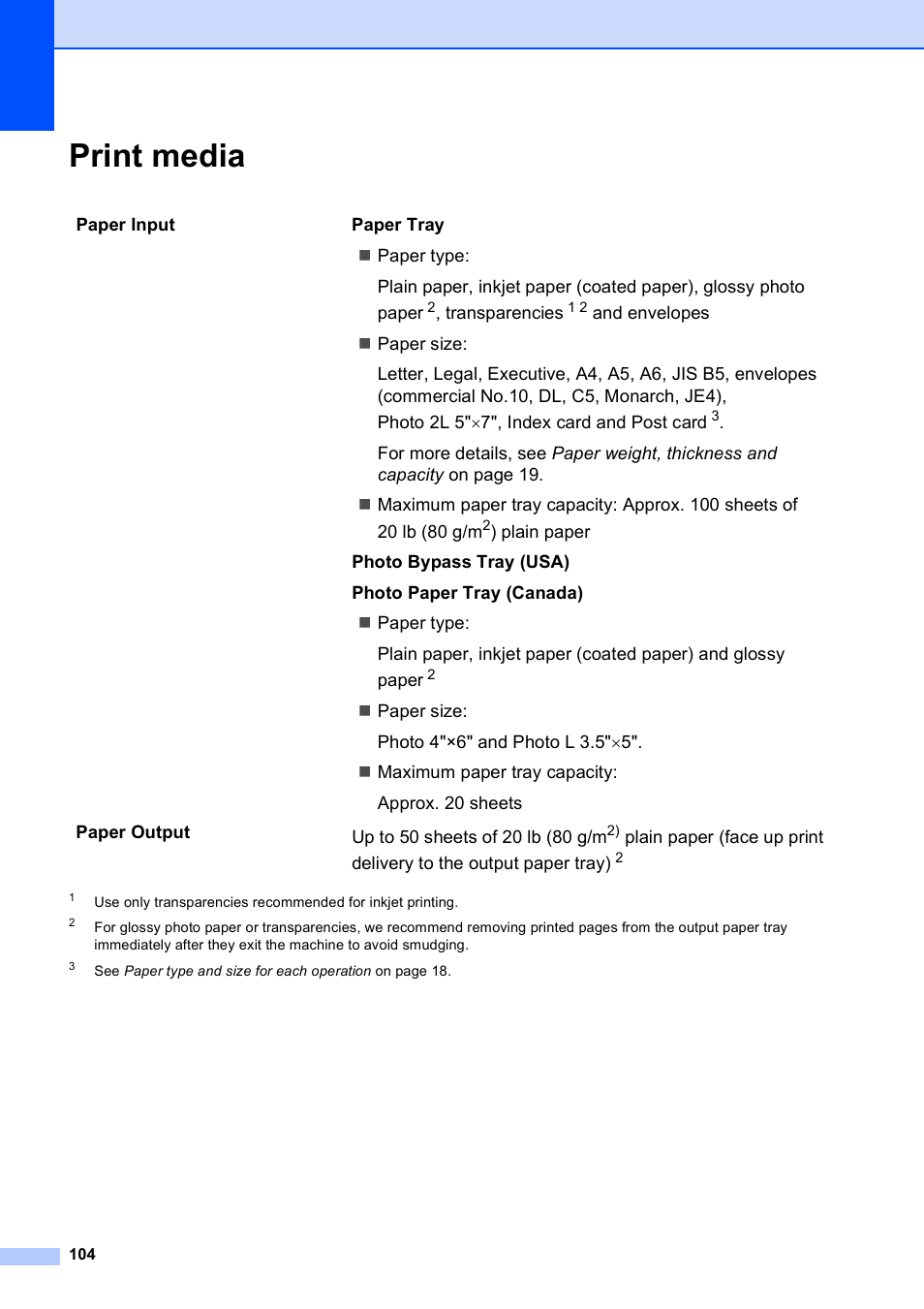 Print media | Brother DCP-585CW User Manual | Page 116 / 132