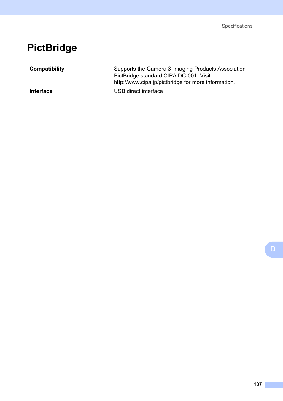 Pictbridge | Brother DCP-585CW User Manual | Page 119 / 132
