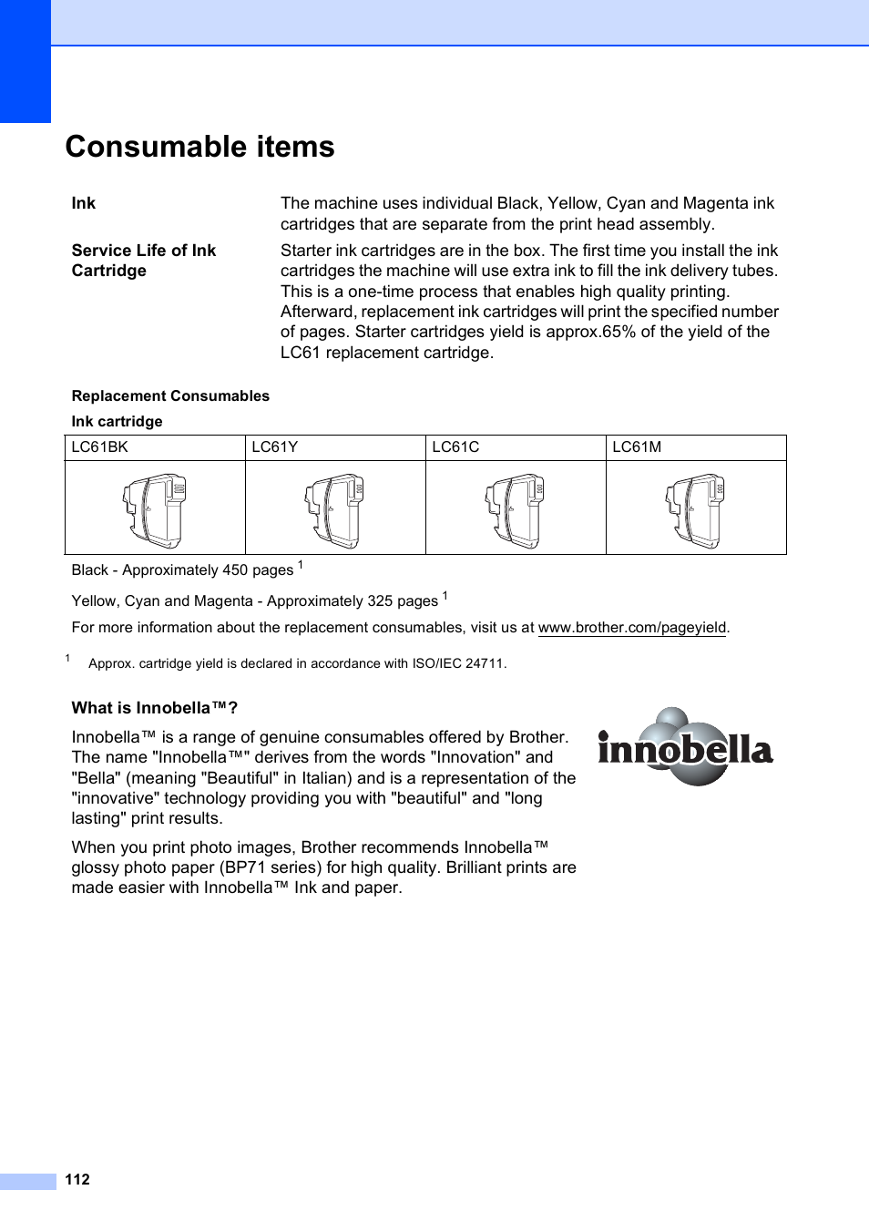 Consumable items | Brother DCP-585CW User Manual | Page 124 / 132