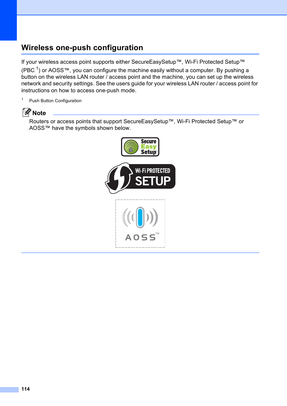 Wireless one-push configuration | Brother DCP-585CW User Manual | Page 126 / 132