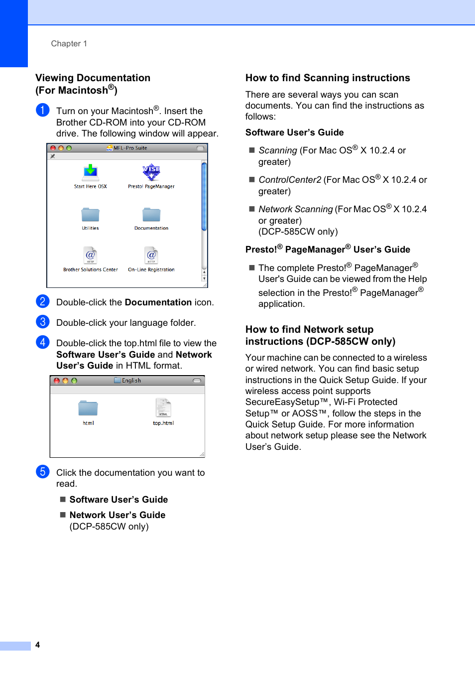 Viewing documentation (for macintosh®), How to find scanning instructions | Brother DCP-585CW User Manual | Page 16 / 132