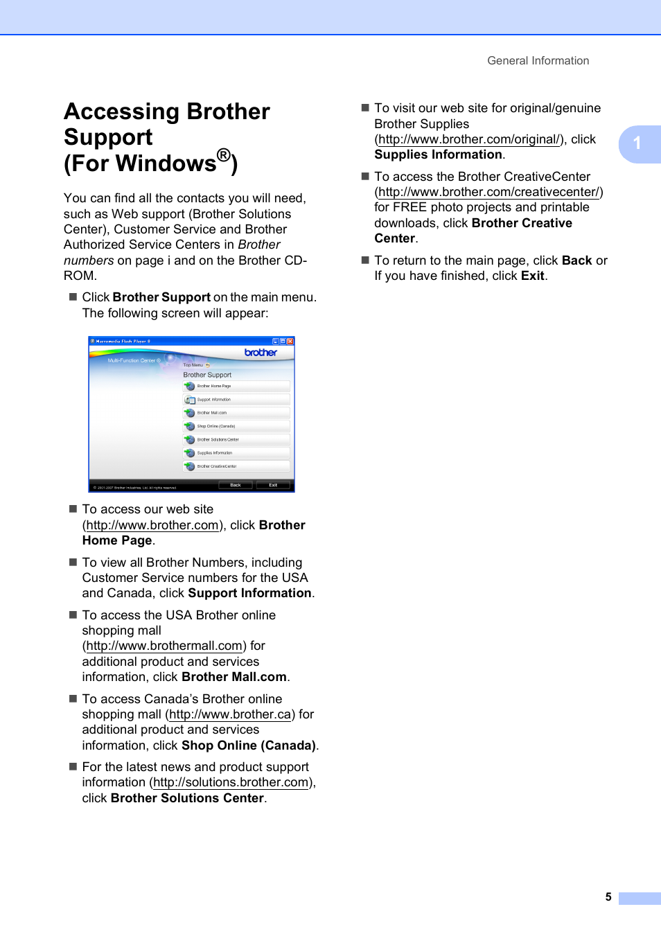 Accessing brother support (for windows®), Accessing brother support (for windows | Brother DCP-585CW User Manual | Page 17 / 132